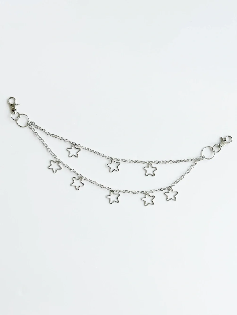 Y2K Silver Star Charm Double Chain Belt Waist Hip Chain Belt Loop Accessory